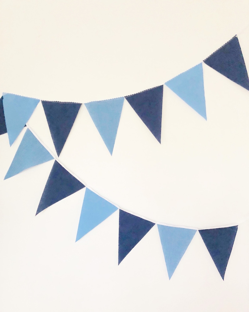 Garland Flag Bunting, Solid Colors Fabric Banner, Navy Blue, Blue Pennants, Boy Baby Shower, Boy Baby Nursery Decor, Birthday Party Decor image 1