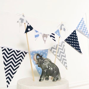 Bunting, Garland banner, Fabric Party Flags, Light Blue, Navy Blue, Grey, Polka Dot, Chevron, Boy Baby Shower, Birthday Garland, Photo Prop, image 6