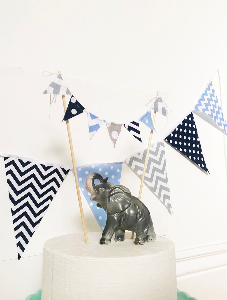 Bunting, Garland banner, Fabric Party Flags, Light Blue, Navy Blue, Grey, Polka Dot, Chevron, Boy Baby Shower, Birthday Garland, Photo Prop, image 6