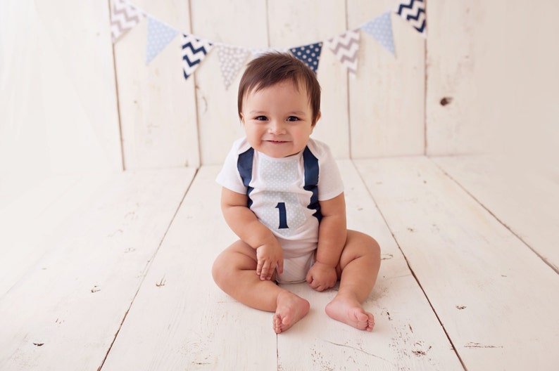 Bunting, Garland banner, Fabric Party Flags, Light Blue, Navy Blue, Grey, Polka Dot, Chevron, Boy Baby Shower, Birthday Garland, Photo Prop, image 2