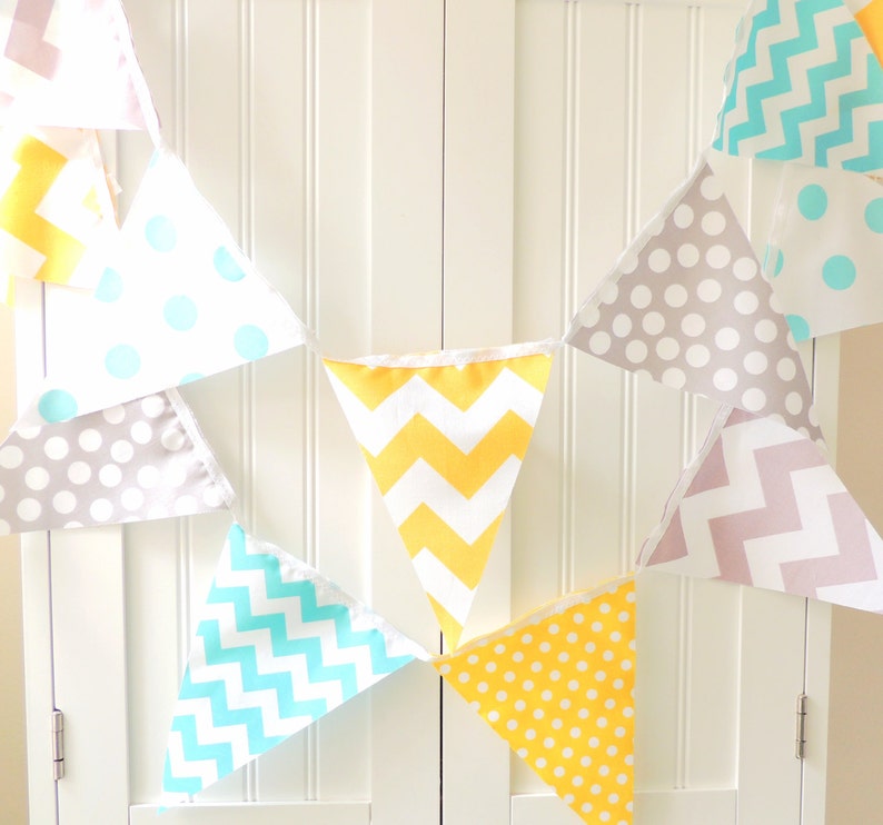 Banner Bunting Garland Fabric Pennant Flags Aqua Blue Grey Etsy
