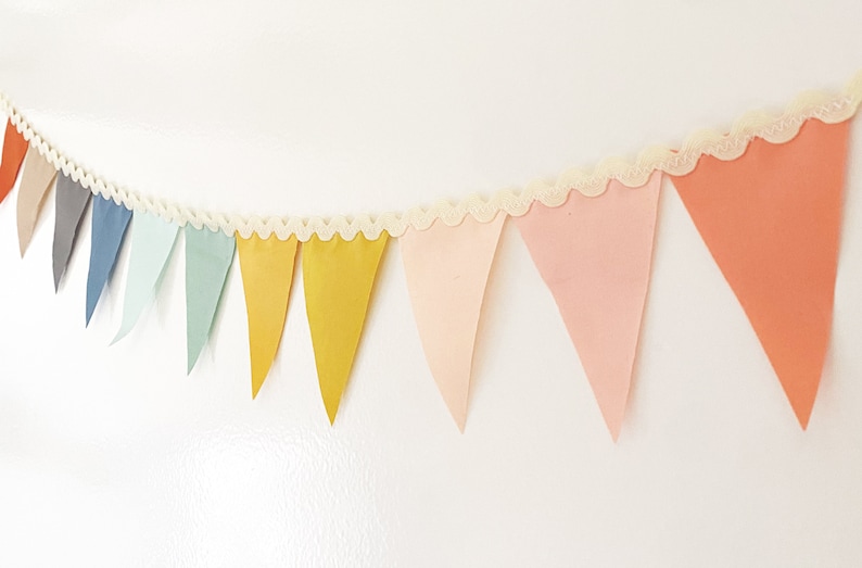 Neutral Rainbow Garland Flag Bunting Ombre Rainbow Color Fabric Banner, Small Solid Cloth Pennants, Wedding, Baby Nursery Decor, Boho Party image 2