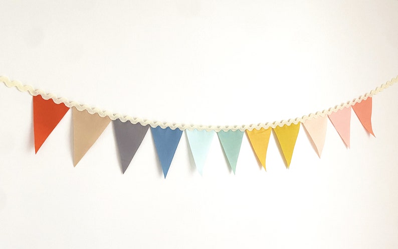 Neutral Rainbow Garland Flag Bunting Ombre Rainbow Color Fabric Banner, Small Solid Cloth Pennants, Wedding, Baby Nursery Decor, Boho Party image 6