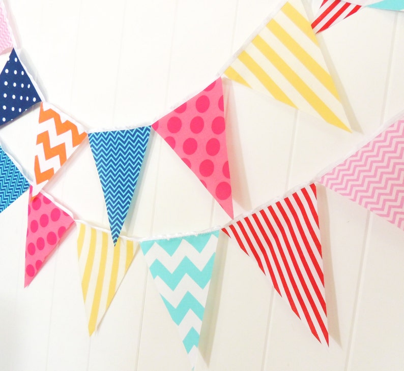 Banner Bunting Fabric Pennant Garland Flags Baby Shower Etsy