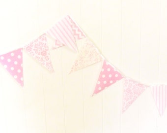 Shabby Chic Fabric Banner, Bunting, Garland Pennant Flags, Pink, Wedding Decor, Photo Prop, Baby Nursery Decor, Birthday Party