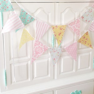 Shabby Chic Fabric Banner, Bunting, Garland Pennant Flags, Pink, Blue, Yellow, Wedding Decor, Photo Prop, Baby Nursery Decor, Birthday Party image 3