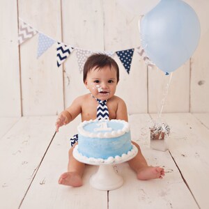 Bunting, Garland banner, Fabric Party Flags, Light Blue, Navy Blue, Grey, Polka Dot, Chevron, Boy Baby Shower, Birthday Garland, Photo Prop, image 5