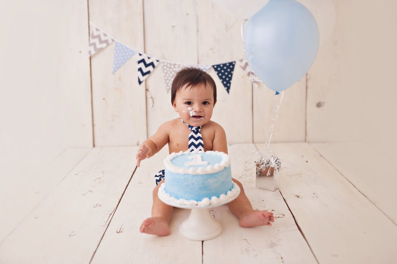 Bunting, Garland banner, Fabric Party Flags, Light Blue, Navy Blue, Grey, Polka Dot, Chevron, Boy Baby Shower, Birthday Garland, Photo Prop, image 5