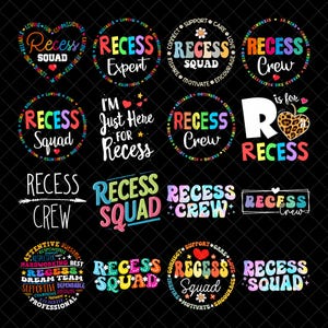 Recess Squad PNG Bundle for Teachers, Recess Crew Sublimation Design ...