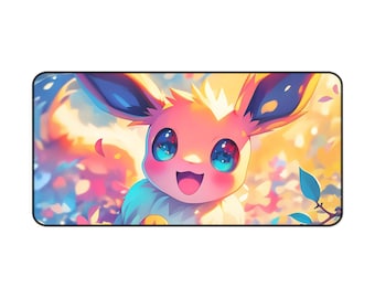 Adorable Eevee Desk Mat, Kawaii Vibrant Desk Decor, Mouse Pad, Desk Accessory, Gaming Mousepad