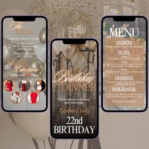 Digital Birthday Dinner invitation, Birthday Dinner, Digital Birthday Party Invite, Editable Template, Gold, Brown and White, E-invitations