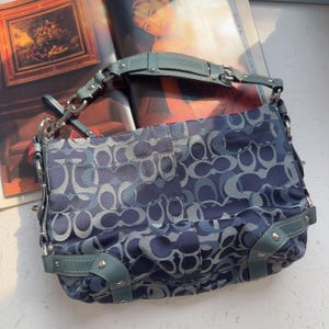 Vintage Coach Hobo Bag F13980 Blue Signature Canvas Shoulder Bag
