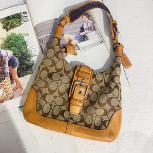 Vintage Coach Signature Canvas Shoulder Bag - Y2K Brown Leather