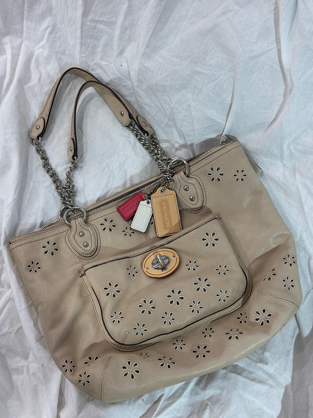 Vintage Coach Poppy Leather Tote | Y2K Eyelet Chain Bag - Etsy