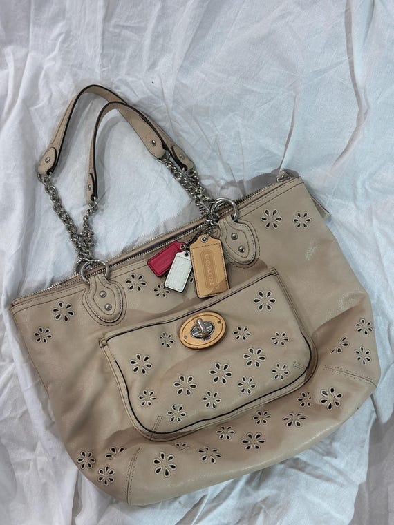 Vintage Coach Poppy Leather Tote | Y2K Eyelet Chain Bag - Etsy