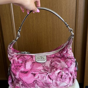 Vintage Coach Shoulder Bag | Pink Floral Snake Embossed Canvas