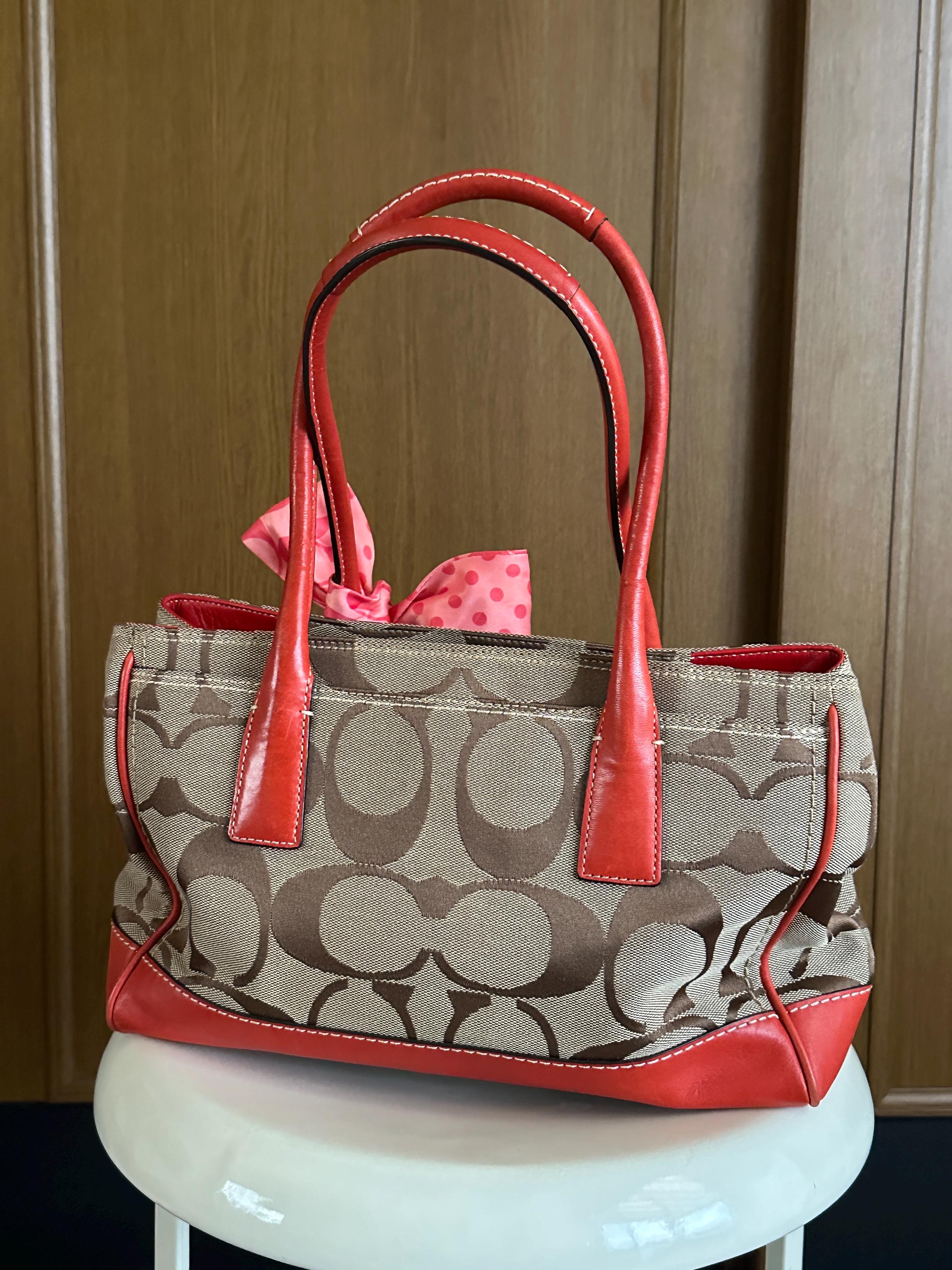Vintage Coach Signature Tote Bag | Pink Red Canvas Leather