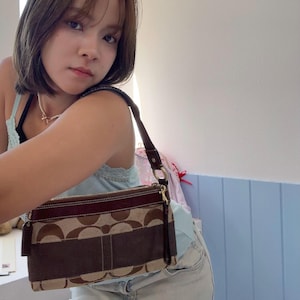 Vintage Coach Demi Pouch No. 6093 – Signature Brown Canvas & Leather Wristlet – Y2K Mini Bag – Rare 2000s Coach Purse