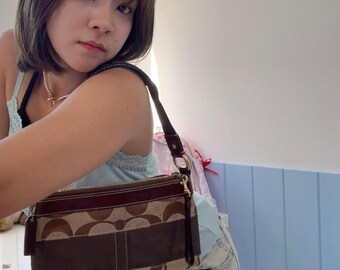 Vintage Coach Demi Pouch: Signature Canvas & Leather Y2K Wristlet