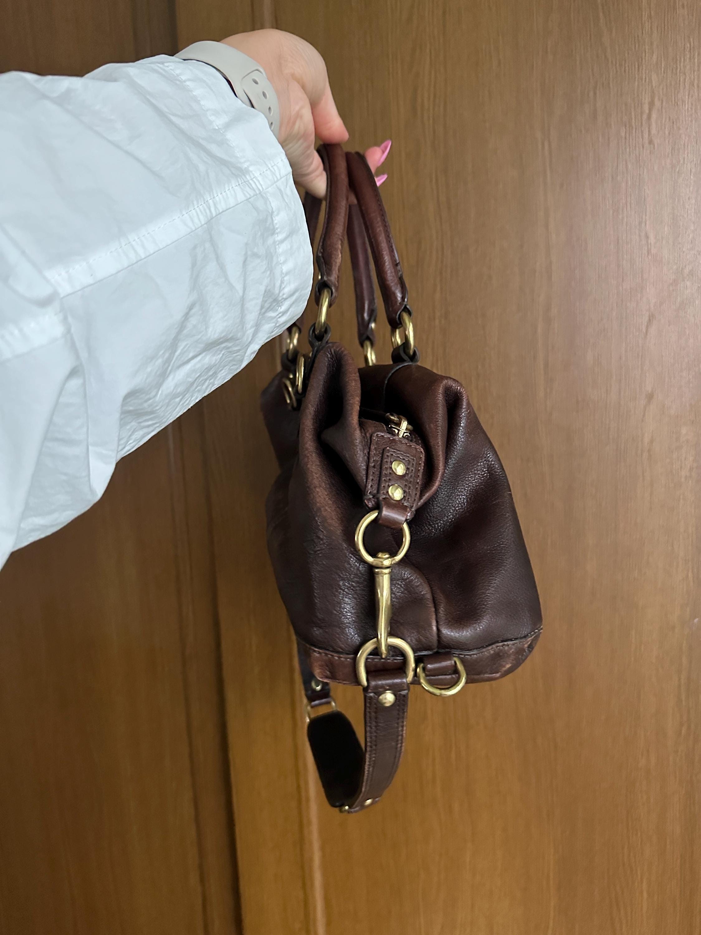 Vintage Coach Madison Leather Satchel | Chocolate Brown, Brass