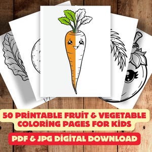 Digital Fruit & Vegetable Coloring Book - 50 Pages