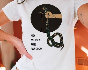 No Mercy for Fascism, Y2K Baby Tee, Political shirt, Anti Nazi Shirt, Antifa Tee, Anti Racism T-Shirt, Feminist shirt, 90s Baby Tee