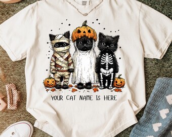 Custom Halloween Cat Tshirt, Gift for Cat Lover , Black Cat Pumpkin Tshirt, Ghots Cat Shirt, Cat Mama Shirt, Black Cat Tshirt, Halloween