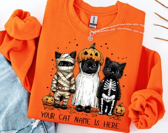 Custom Halloween Cat Sweatshirt, Gift for Cat Lover , Black Cat Pumpkin Sweatshirt, Ghots Cat Shirt, Cat Mama Shirt, Black Cat Sweatshirt