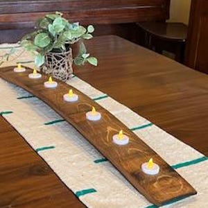 7-candle tealight holder, Reclaimed oak barrel stave, Votive candle holder, Rustic home decor, Unique tablescape, Rustic centerpiece