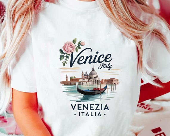 Venice Italy T-shirt: Romantic Gondola & Floral Canal Design - Etsy