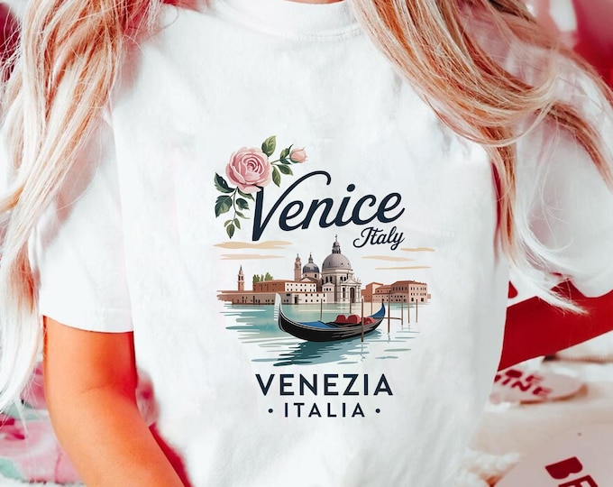 Venice Italy T-Shirt: Romantic Gondola & Floral Canal Design