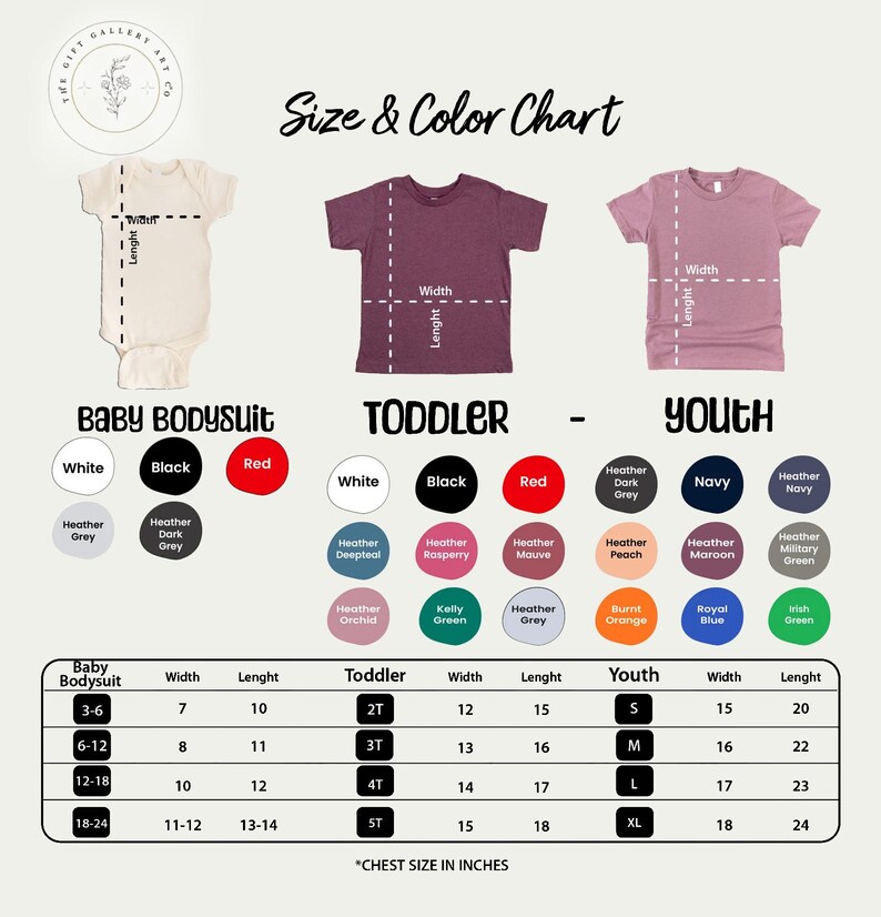 the size and color chart for a baby boy's bodysuit