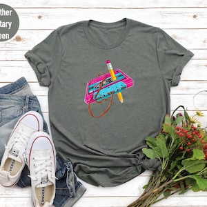 Retro Cassette Tape Shirt - 80s 90s Nostalgia Tee - Vintage Mixtape Pencil Graphic T-Shirt - Funny Music Lover Gift - Heather Military Green