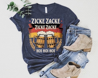 Zicke Zacke Hoi Hoi-tröja – Rolig ölgrafik-tröja – Tysk ölfestival-tröja – Oktoberfest-fest-tröja – Ölälskarkläder