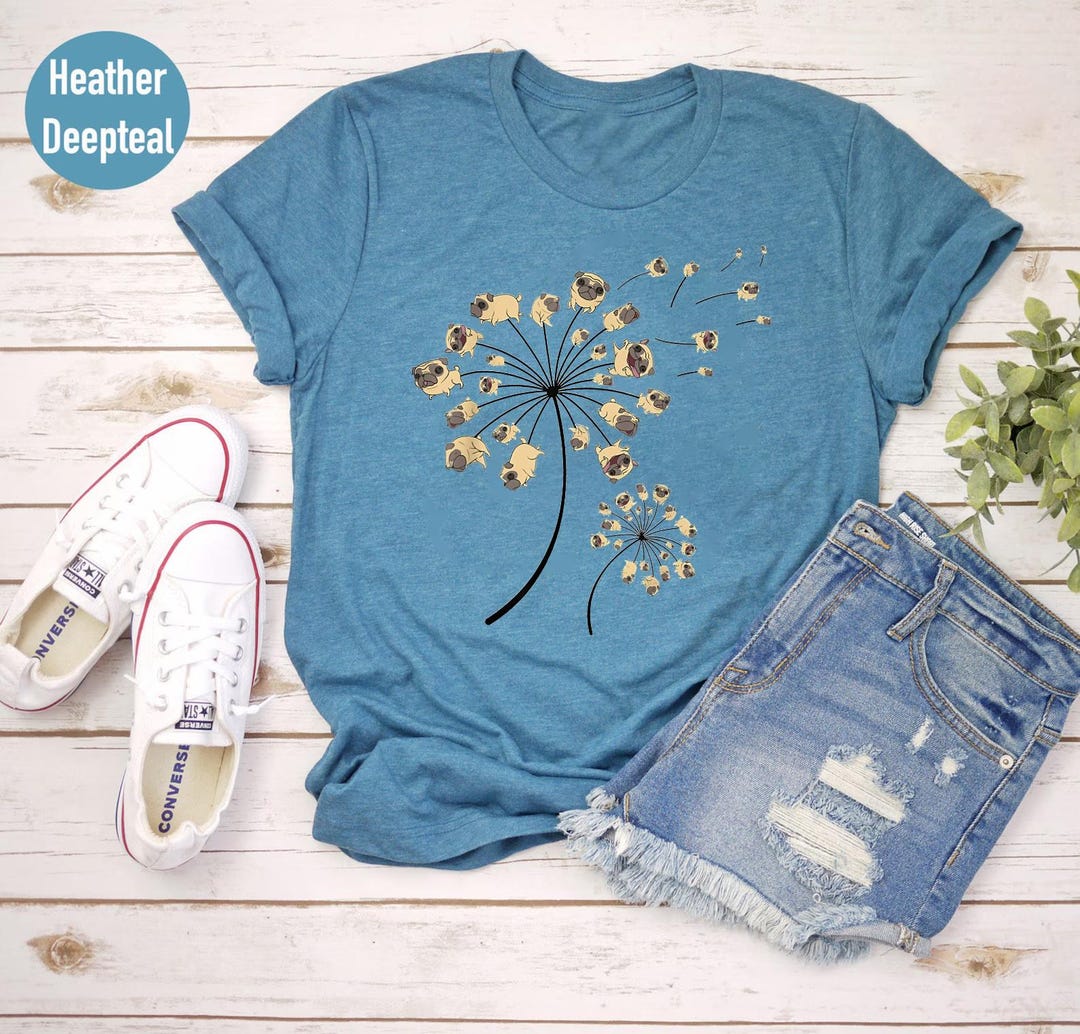 Funny Pug Dandelion Shirt Cute Dog Lover Tee Pug Flower Design
