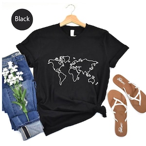 Minimalist World Map Shirt - Line Art Globe Tee - Simple Travel Graphic T-Shirt - Wanderlust Adventure Gift - Modern Explorer Top