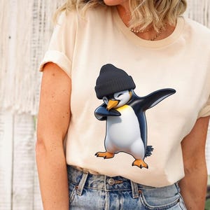 Penguin with Beanie Shirt – Cute Penguin Dab Tee – Funny Animal Graphic T-shirt – Casual Cool Winter Shirt – Penguin Lovers Gift