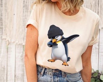 Penguin with Beanie Shirt – Cute Penguin Dab Tee – Funny Animal Graphic T-shirt – Casual Cool Winter Shirt – Penguin Lovers Gift