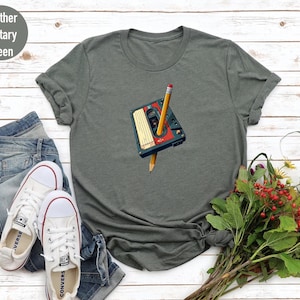 Cassette Tape Pencil Shirt - 80s 90s Nostalgia Tee - Retro Mixtape Music Lover Top - Vintage Rewind Graphic Shirt - Old School Gift