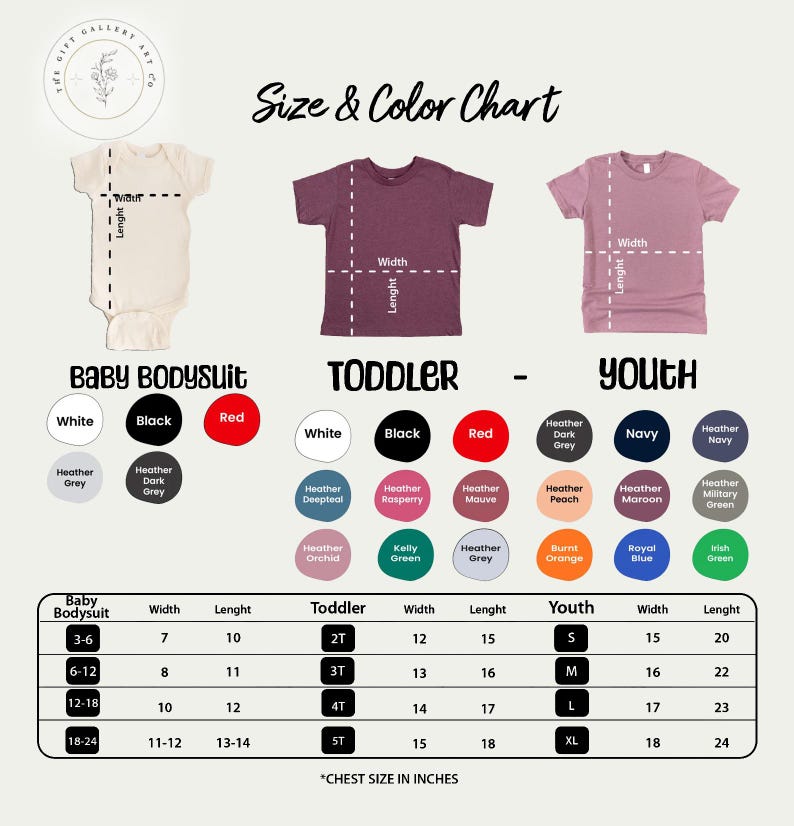 the size and color chart for a baby boy's bodysuit