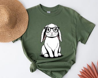 Cool Rabbit with Glasses Shirt - Cute Bunny Graphic Tee - Fun Animal Lover Shirt - Funny Bunny Design Gift For Animal Lover