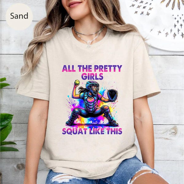 Softball Catcher Tee: All The Pretty Girls Squat - Heather Orchid