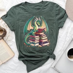 Dragon Book Shirt - Fantasy Book Lover Tee - Cute Dragon Reading T-Shirt - Bookworm Fantasy Tee - Mythical Reader Gift