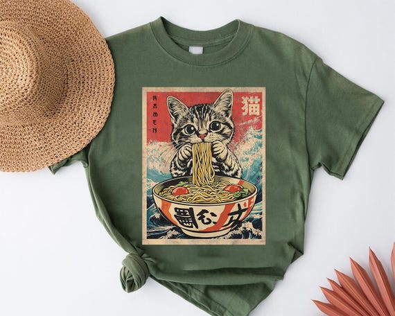 Cat Ramen Shirt, Kawaii Cat Ramen Tee, Anime Cat Shirt, Ramen Noodles Shirt, Cute Cat Shirt, Japanese Style Tee, Cat Lover Gift