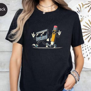 Cassette Pencil Retro Shirt - 80s 90s Nostalgia Tee - Funny Mixtape Music Lover Top - Vintage Cartoon Graphic Shirt - Old School Gift
