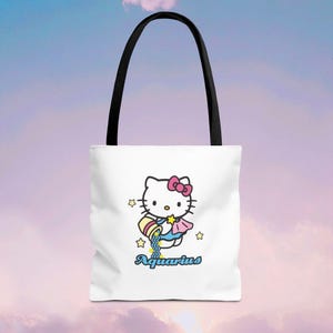 Wassermann Tragetasche - Hello Kitty Sternzeichen Tragetasche, Benutzerdefinierte Astrologie Geschenk, Ästhetische Tragetasche, Horoskop-Einkaufstasche, Baumwollgriffe, Geburtstagsgeschenk