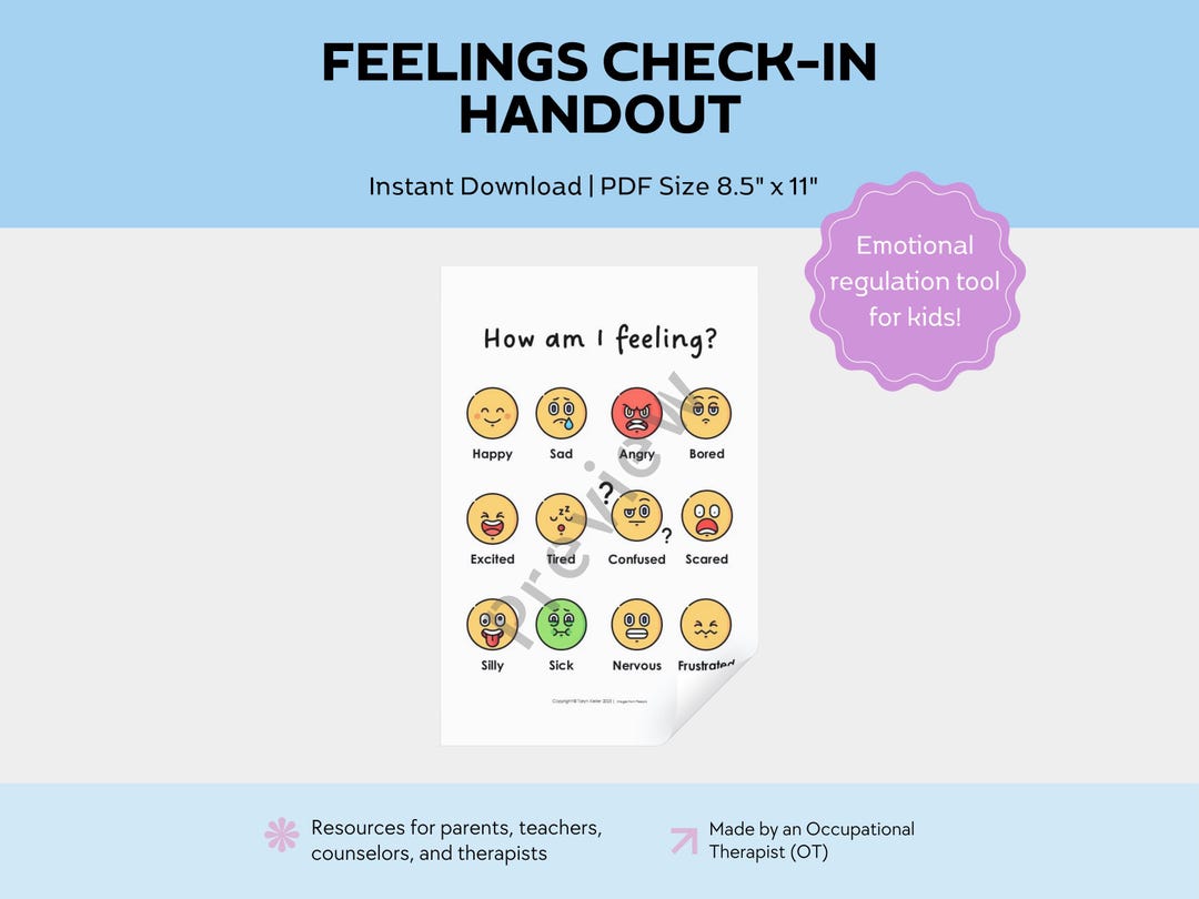 Feelings Check-in Handout | Occupational Therapy, Kids, Teens, Teacher ...