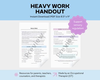 Heavy Work Handout: Sensorische Regulation, Ergotherapie (PDF Download)
