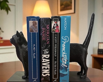 Cat Lover Bookends, Black Cat Bookish Gift, Library Decor