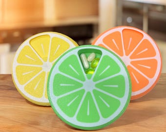 Citrus Pill Organizer, Vitamin Supplement Box, 7 Day Compartments